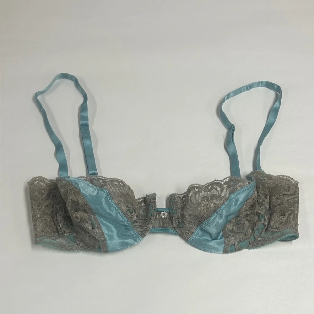 Dior Lace Trim Bra in Teal and Gray - Picture 1 of 6